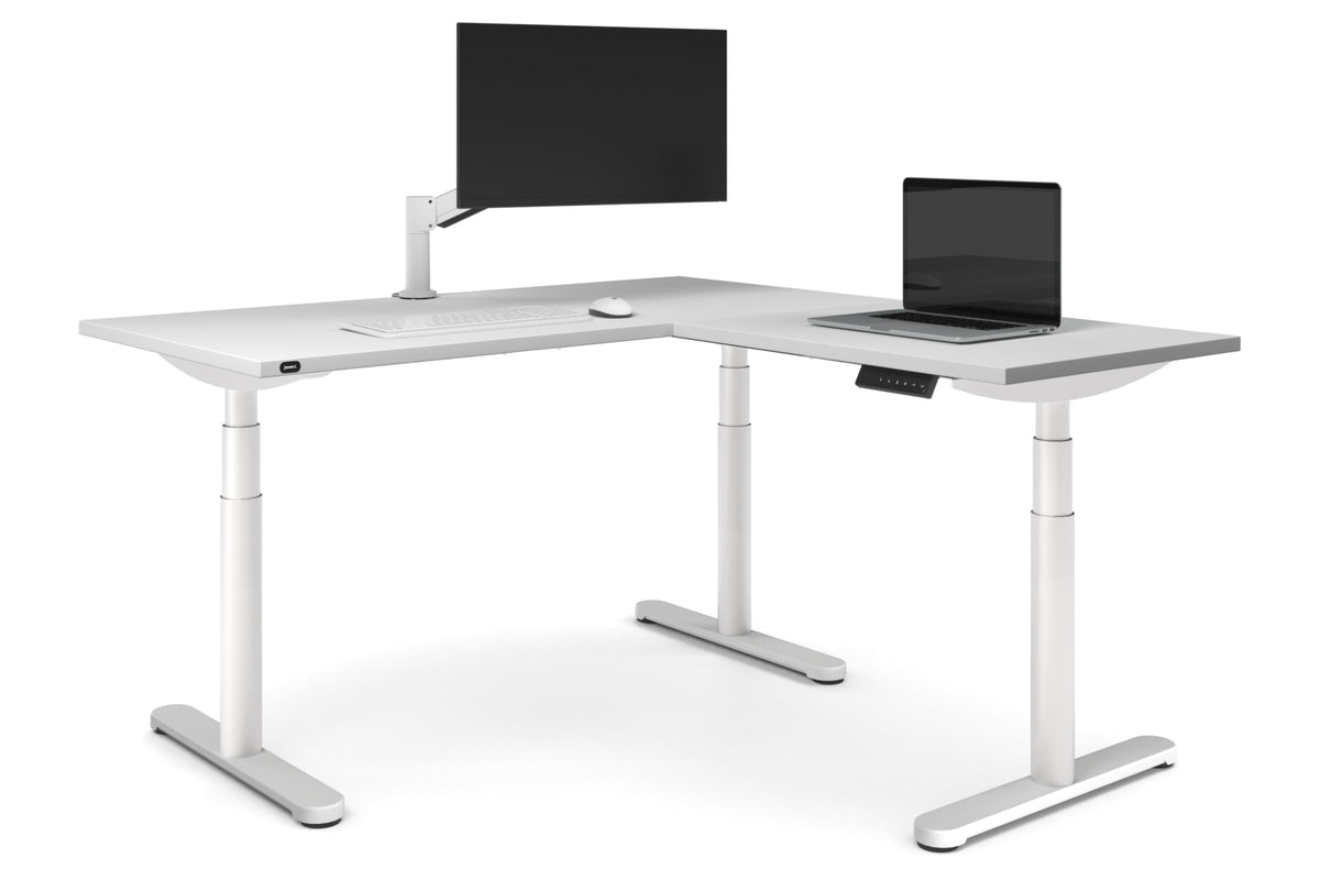 Flexi Premium Height Adjustable Corner Workstation [1400L x 1450W]-White white 