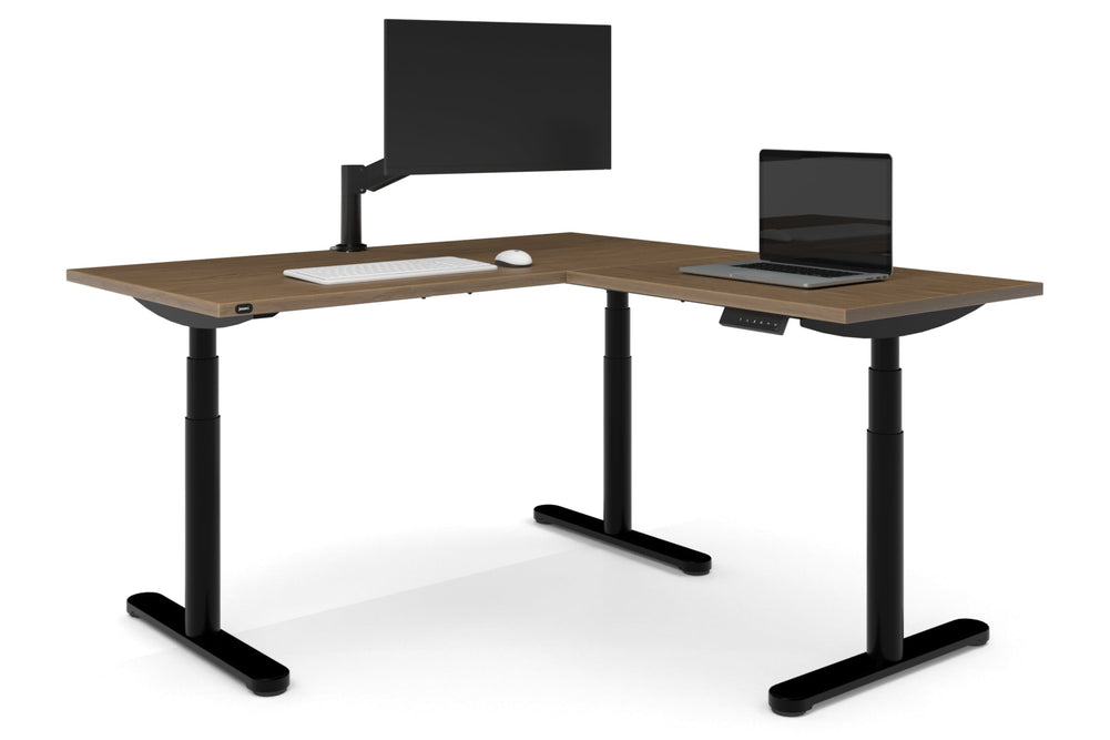 Flexi Premium Height Adjustable Corner Workstation [1400L x 1450W]-Black salvage oak 
