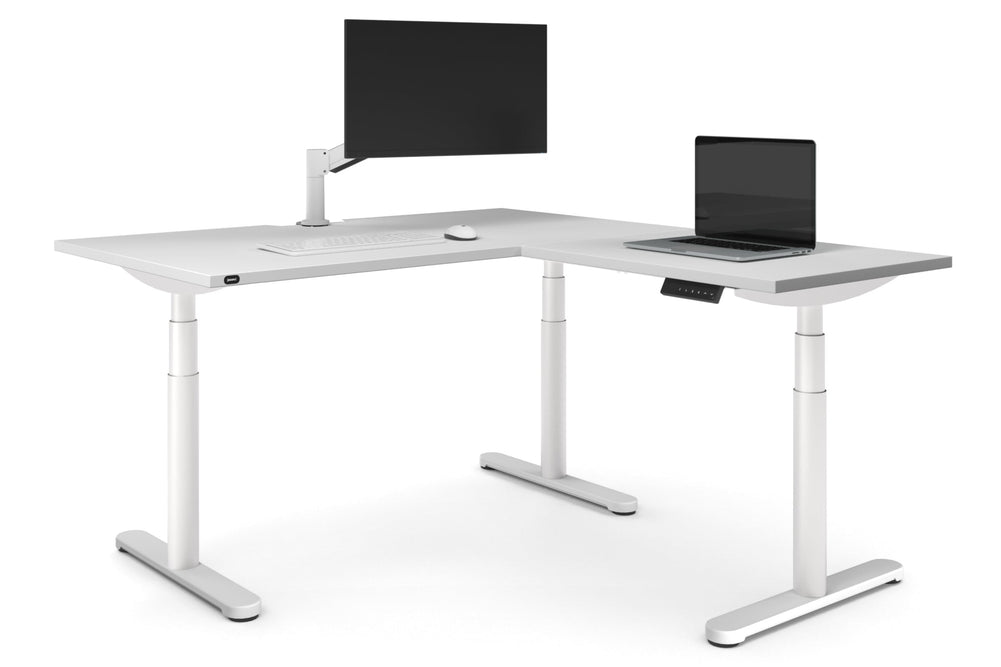 Flexi Premium Height Adjustable Corner Workstation [1400L x 1550W with Cable Scallop]-White white 