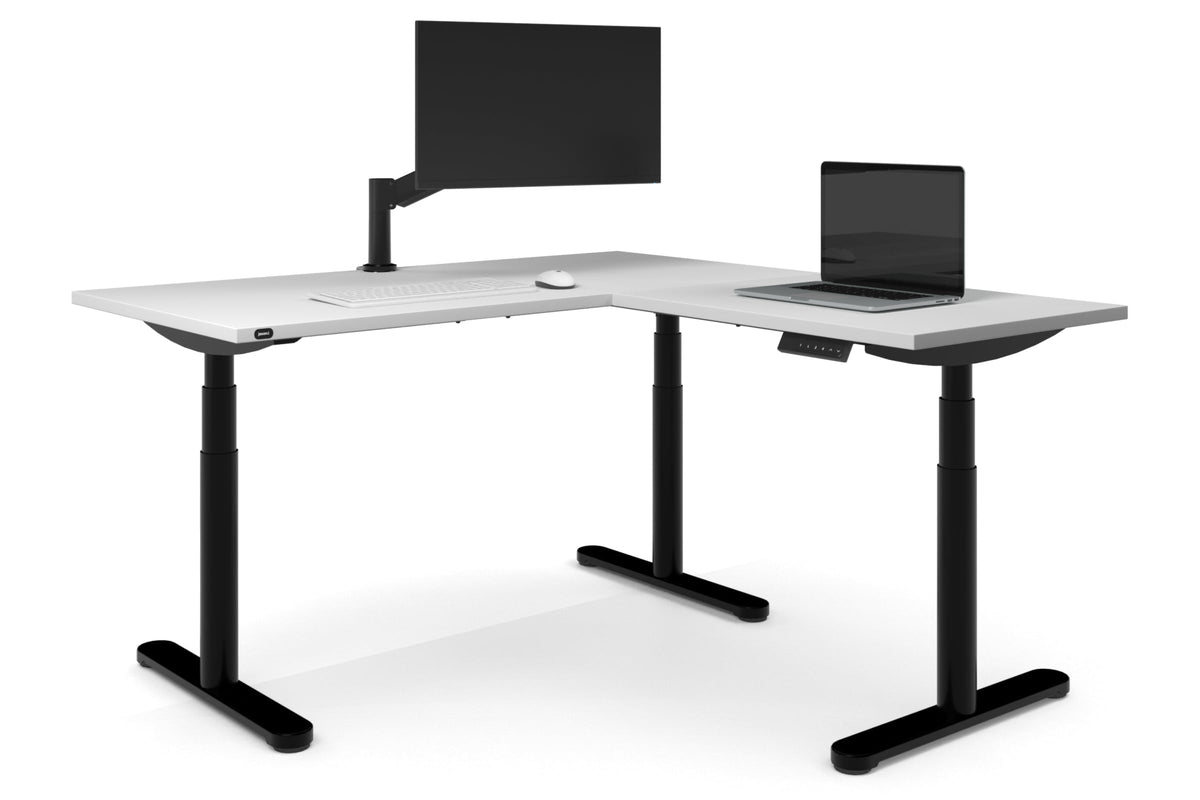 Flexi Premium Height Adjustable Corner Workstation [1400L x 1700W]-Black white 