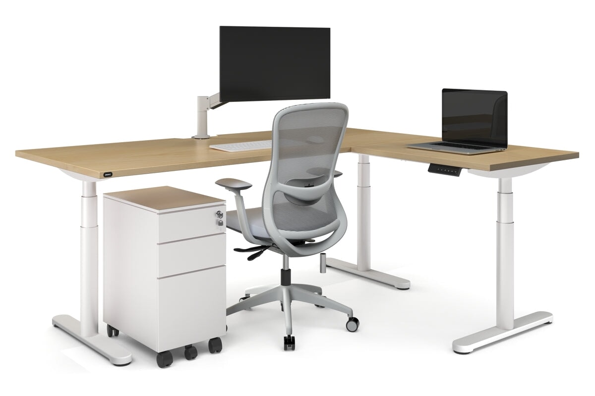 Flexi Premium Height Adjustable Corner Workstation [1400L x 1700W]-Black dark oak 