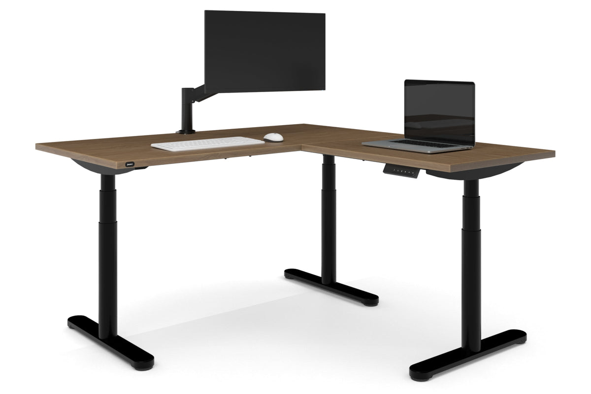 Flexi Premium Height Adjustable Corner Workstation [1400L x 1700W]-Black salvage oak 