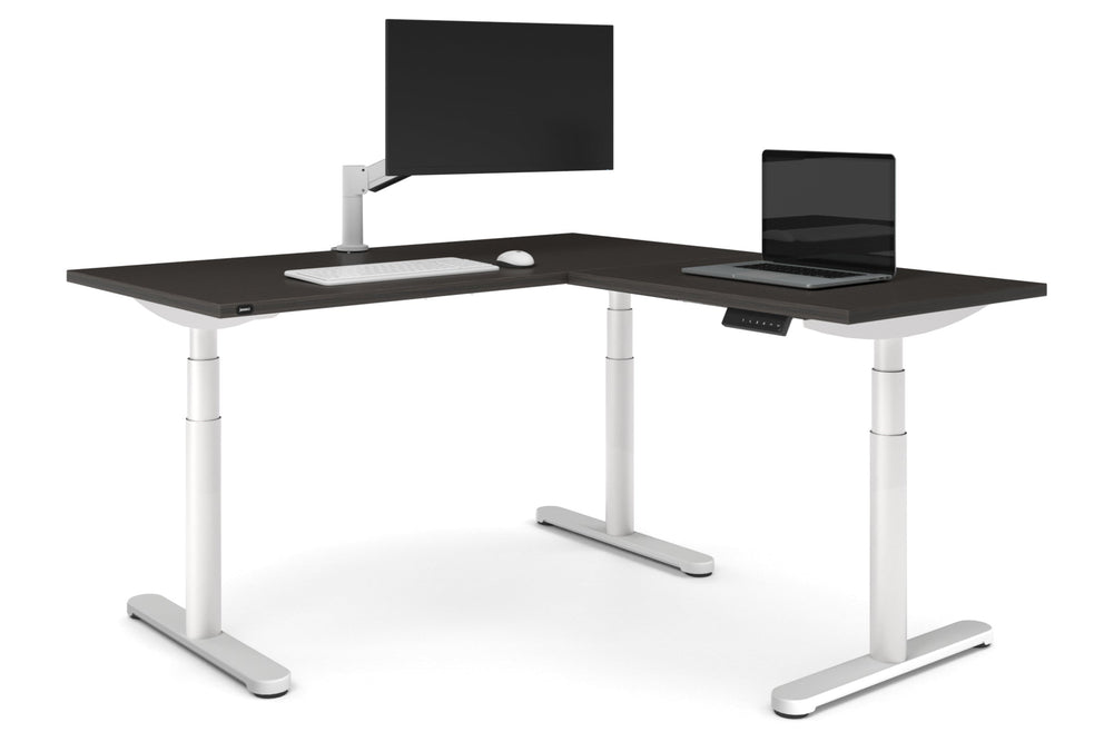 Flexi Premium Height Adjustable Corner Workstation [1400L x 1700W]-White dark oak 