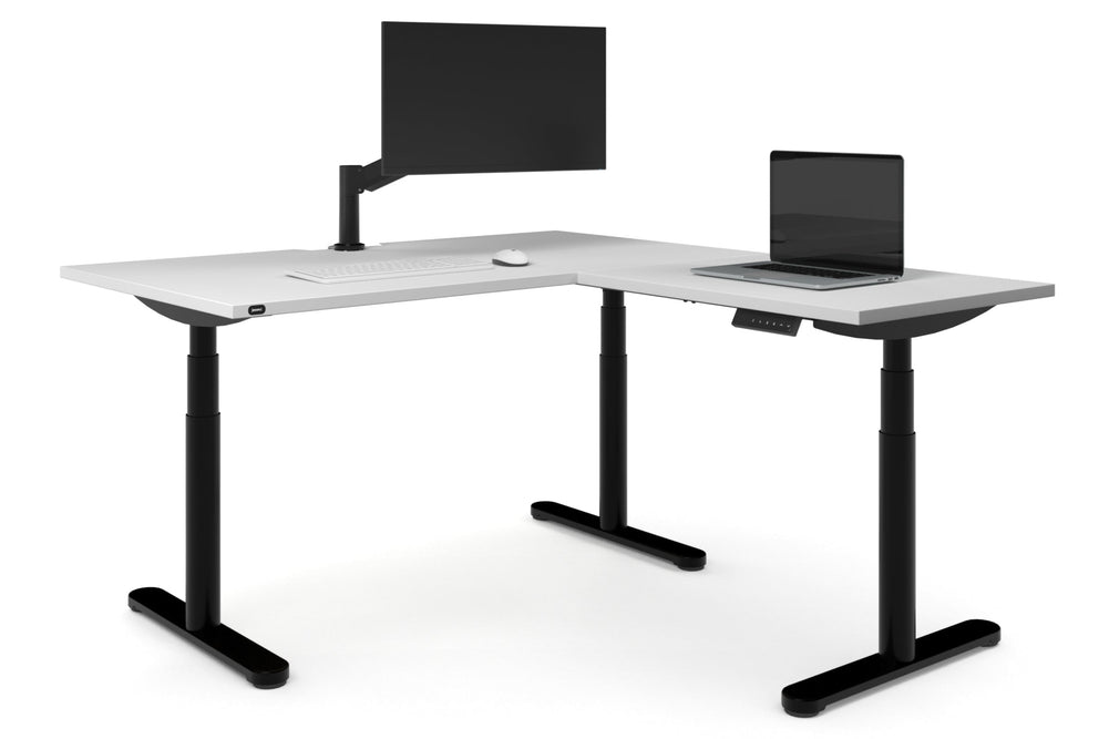 Flexi Premium Height Adjustable Corner Workstation [1400L x 1800W with Cable Scallop]-Black white 