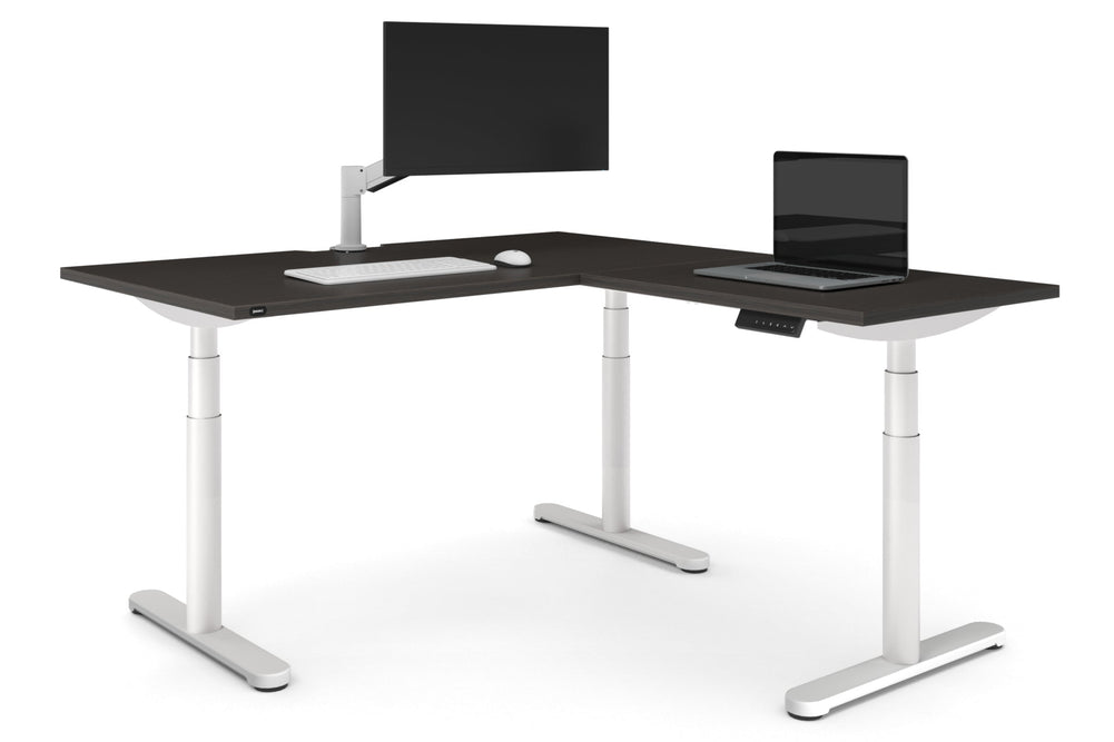 Flexi Premium Height Adjustable Corner Workstation [1400L x 1800W with Cable Scallop]-White dark oak 
