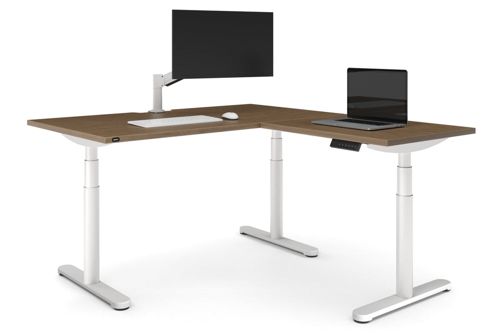 Flexi Premium Height Adjustable Corner Workstation [1400L x 1800W with Cable Scallop]-White salvage oak 