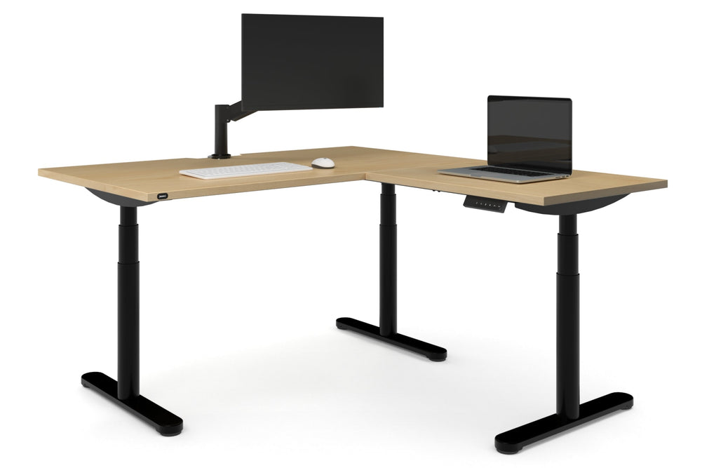 Flexi Premium Height Adjustable Corner Workstation [1400L x 1800W with Cable Scallop]-Black maple 