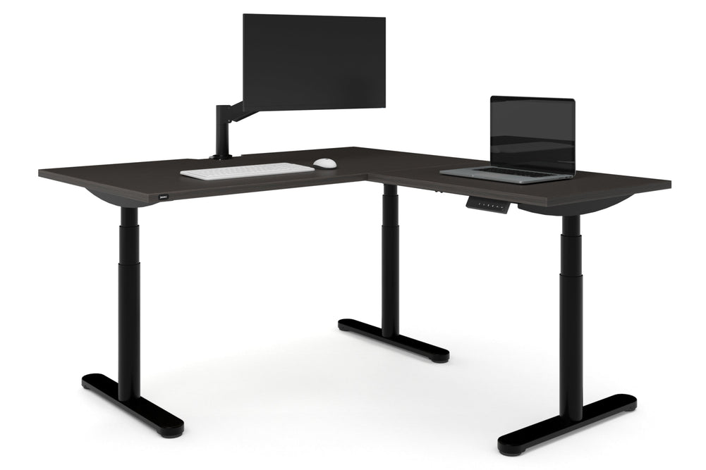 Flexi Premium Height Adjustable Corner Workstation [1400L x 1800W with Cable Scallop]-Black dark oak 
