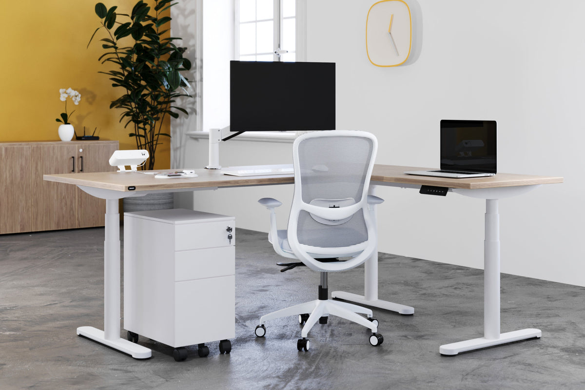 Flexi Premium Height Adjustable Corner Workstation [1600L x 1450W]-Black dark oak 