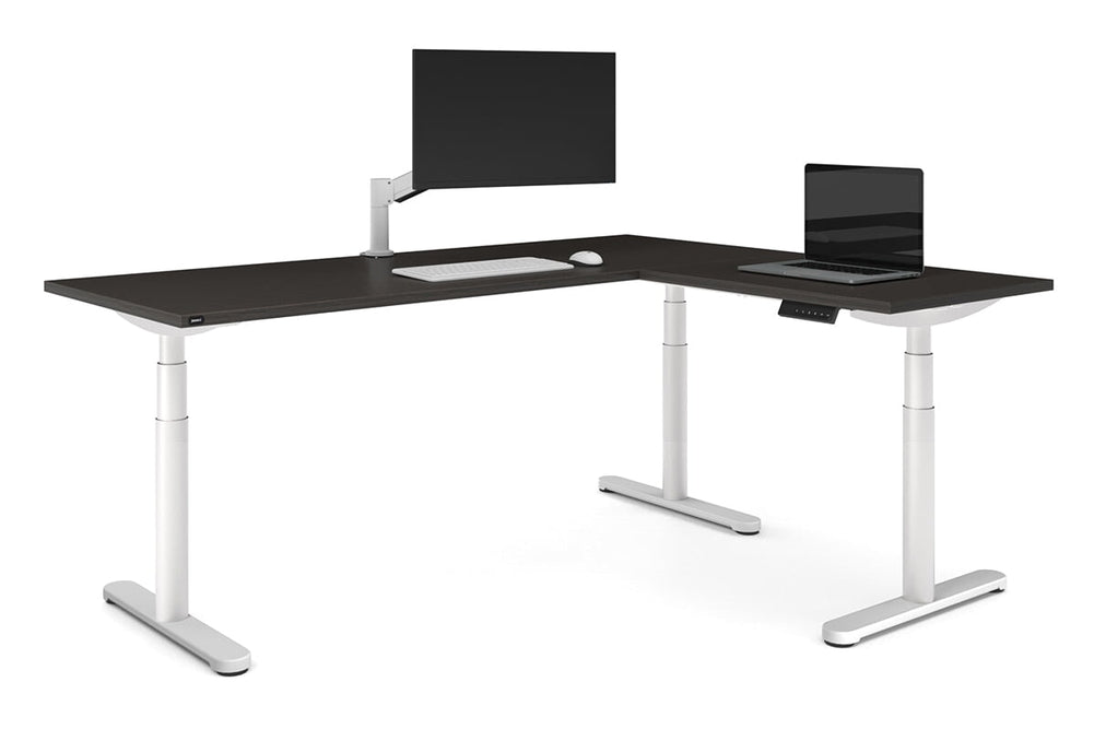 Flexi Premium Height Adjustable Corner Workstation [1600L x 1700W]-White dark oak 