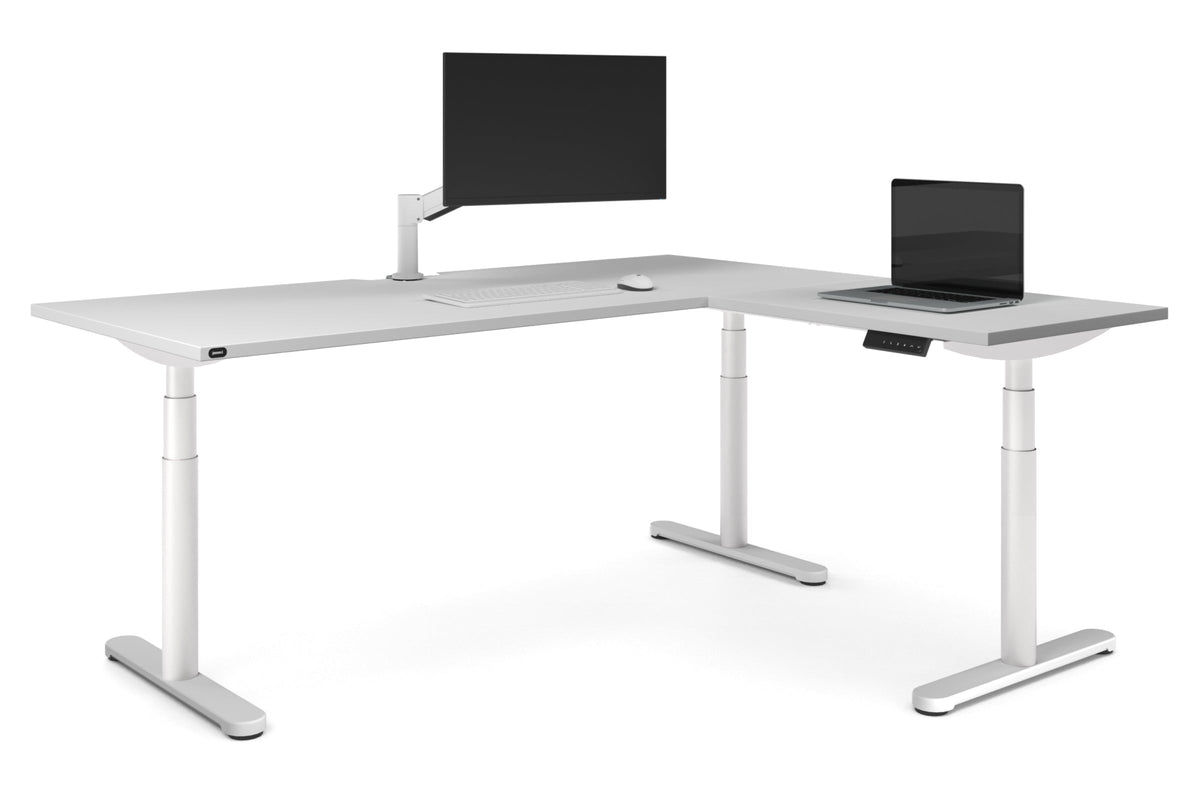 Flexi Premium Height Adjustable Corner Workstation [1600L x 1800W with Cable Scallop]-White white 