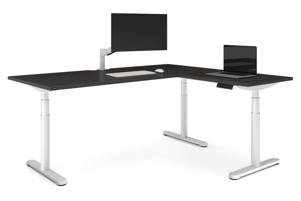 Flexi Premium Height Adjustable Corner Workstation [1600L x 1800W with Cable Scallop]-White dark oak 