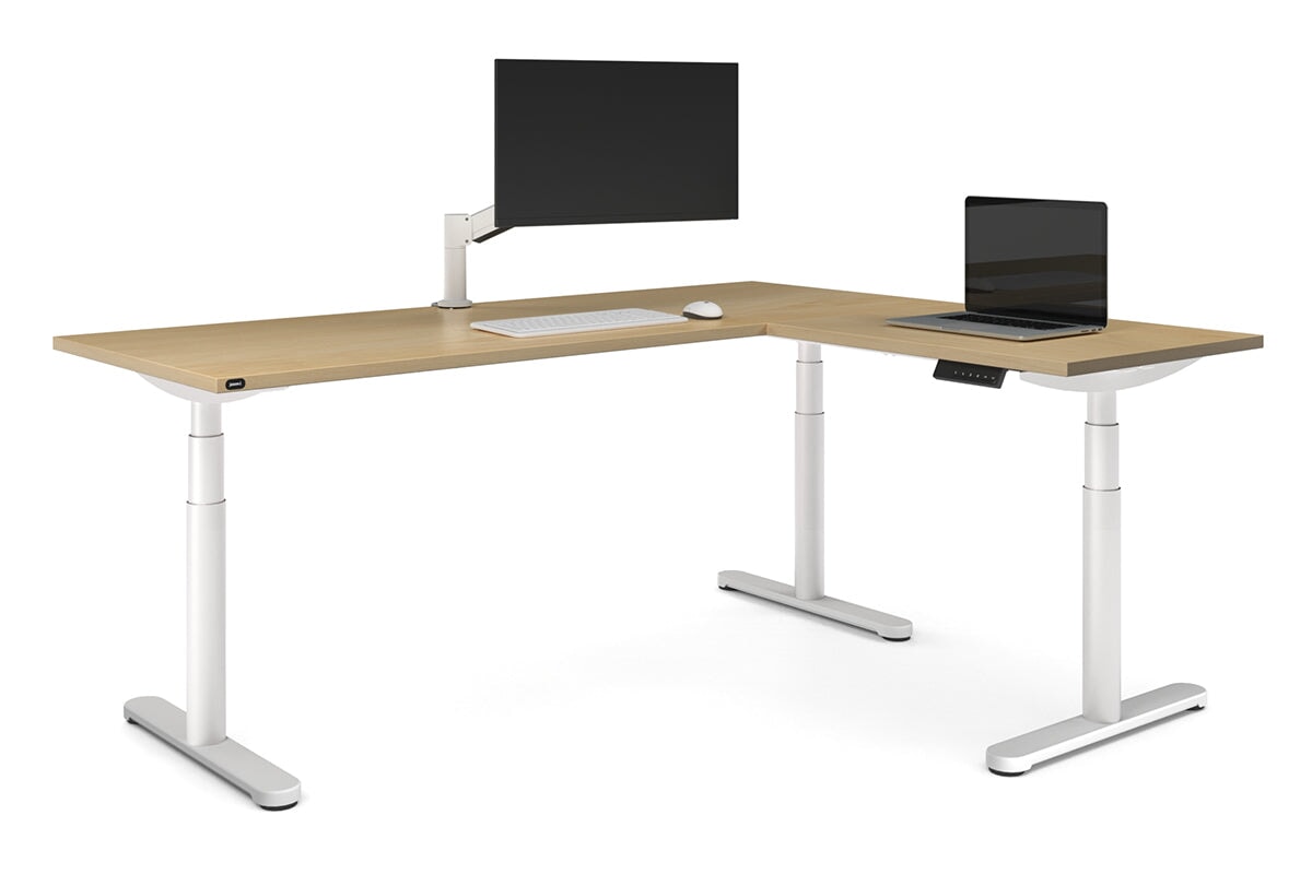 Flexi Premium Height Adjustable Corner Workstation [1800L x 1450W]-White maple 