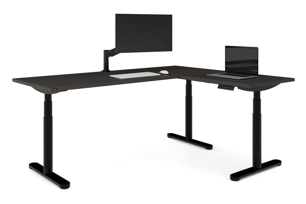 Flexi Premium Height Adjustable Corner Workstation [1800L x 1450W]-Black dark oak 