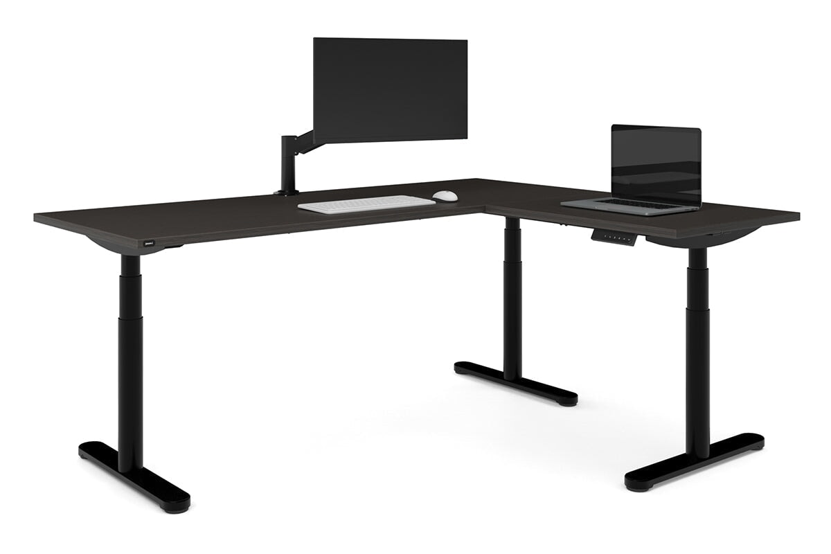 Flexi Premium Height Adjustable Corner Workstation [1800L x 1450W]-Black dark oak 