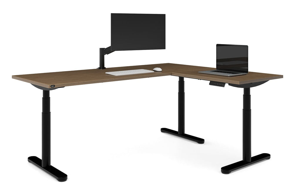 Flexi Premium Height Adjustable Corner Workstation [1800L x 1450W]-Black salvage oak 