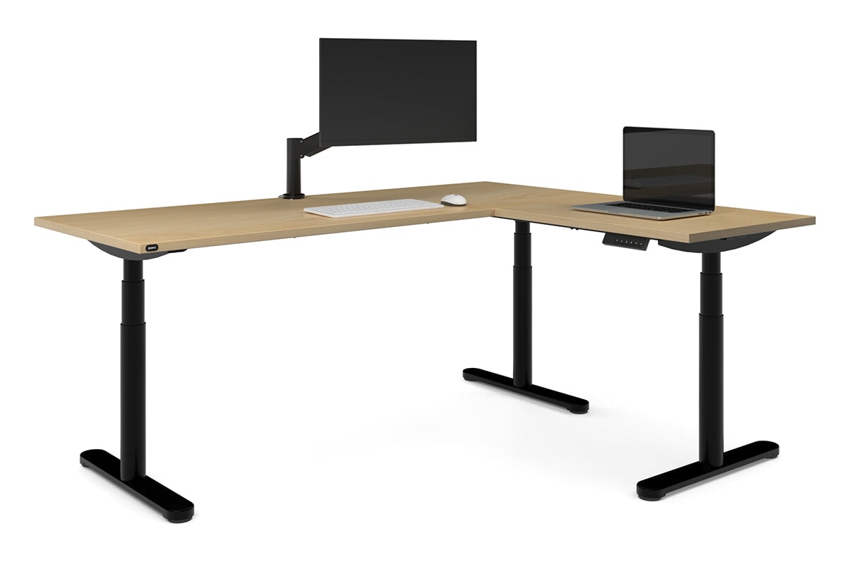 Flexi Premium Height Adjustable Corner Workstation [1800L x 1450W]-Black maple 