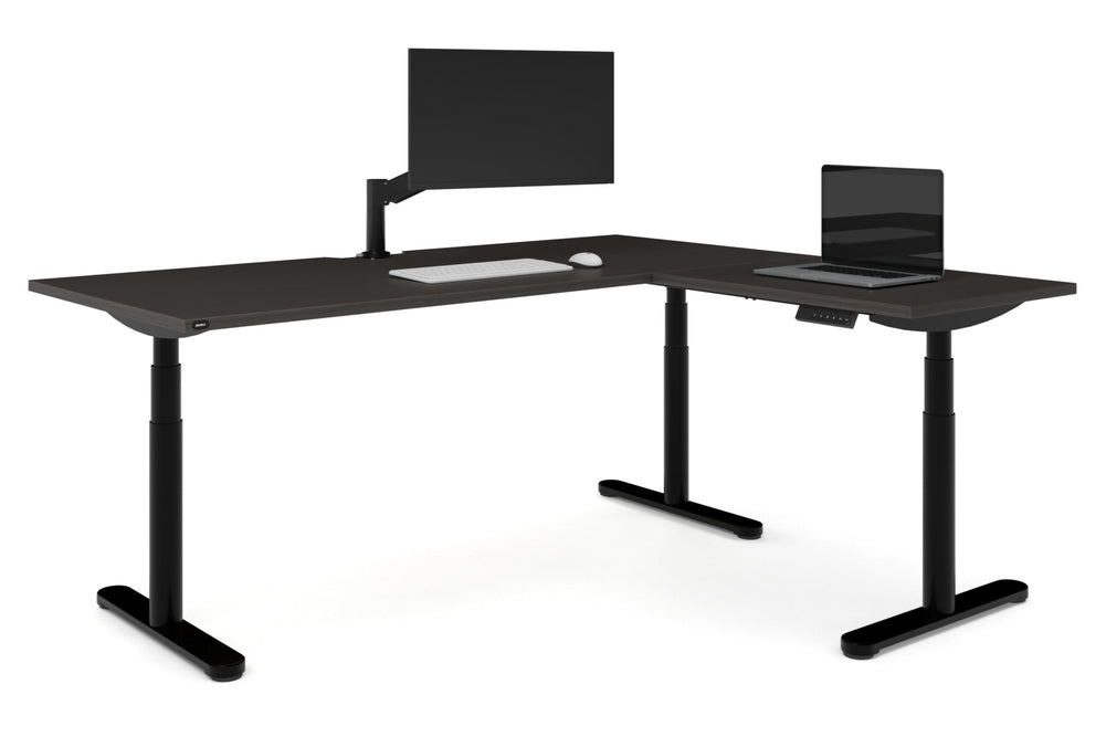 Flexi Premium Height Adjustable Corner Workstation [1800L x 1550W with Cable Scallop]-Black dark oak 