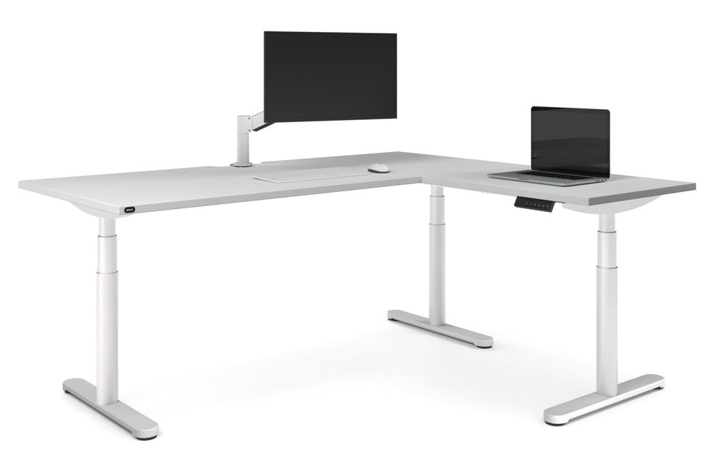 Flexi Premium Height Adjustable Corner Workstation [1800L x 1800W with Cable Scallop]-White white 