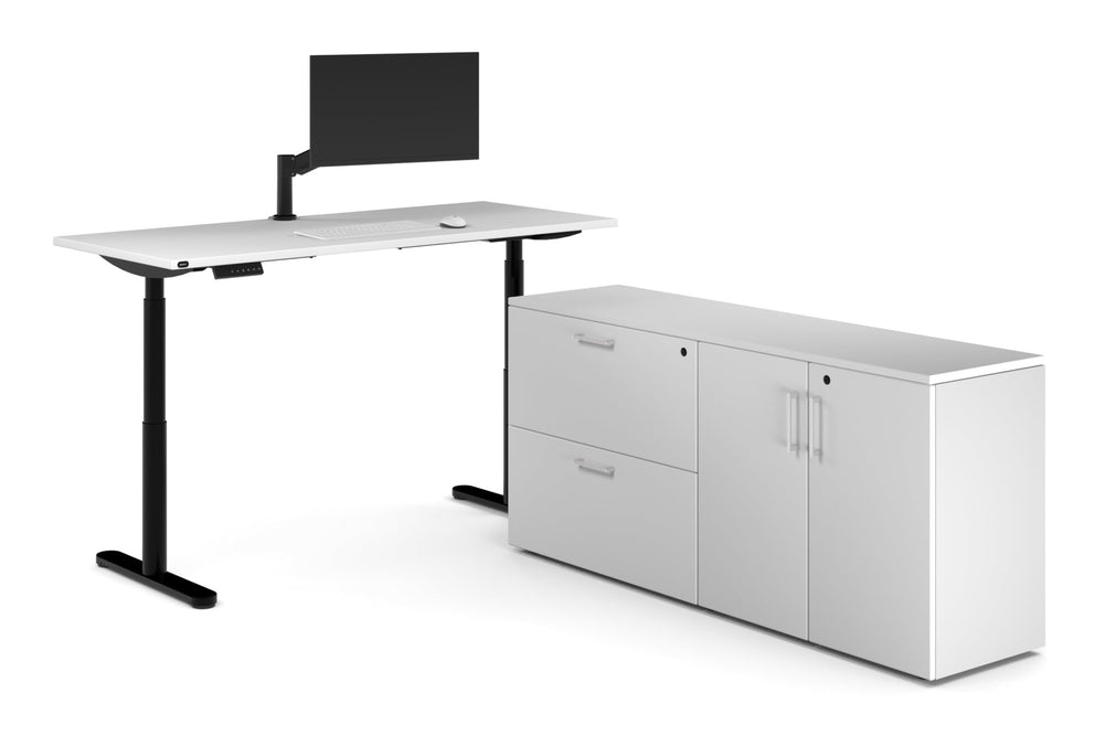 Flexi Premium Height Adjustable Desk Executive Setting [1600L x 700W]-black frame white 2 drawer 2 door filing cabinet