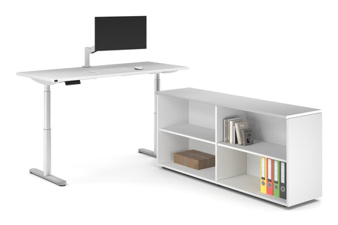 Flexi Premium Height Adjustable Desk Executive Setting [1600L x 700W] Jasonl white frame white open bookcase