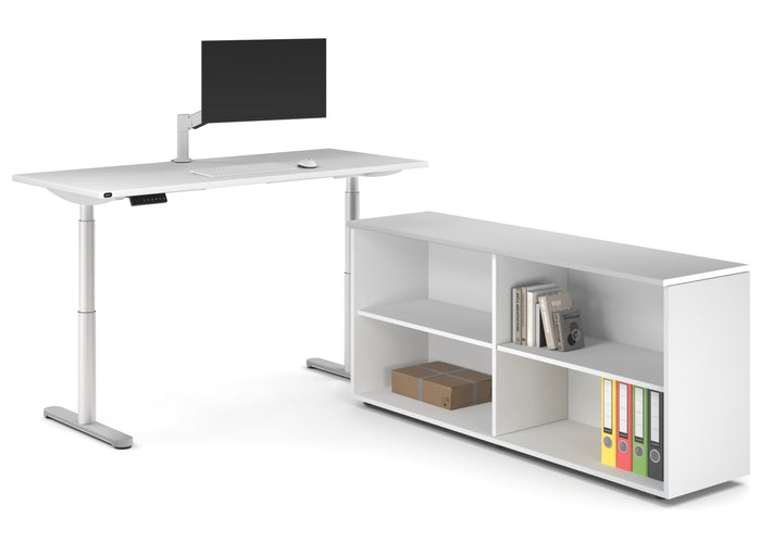 Flexi Premium Height Adjustable Desk Executive Setting [1800L x 700W] Jasonl white frame white open bookcase
