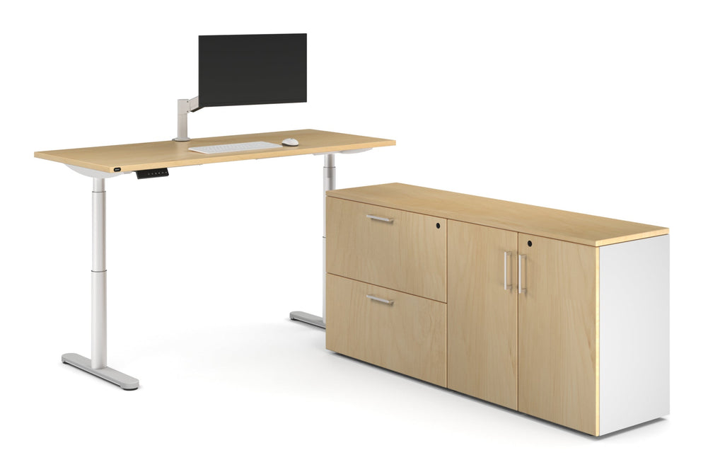 Flexi Premium Height Adjustable Desk Executive Setting [1800L x 700W]-white frame maple 2 drawer 2 door filing cabinet
