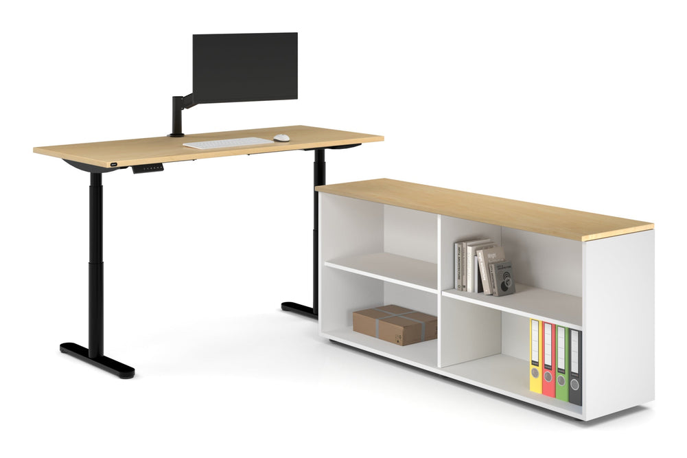 Flexi Premium Height Adjustable Desk Executive Setting [1800L x 800W with cable scallop]-black frame maple open bookcase