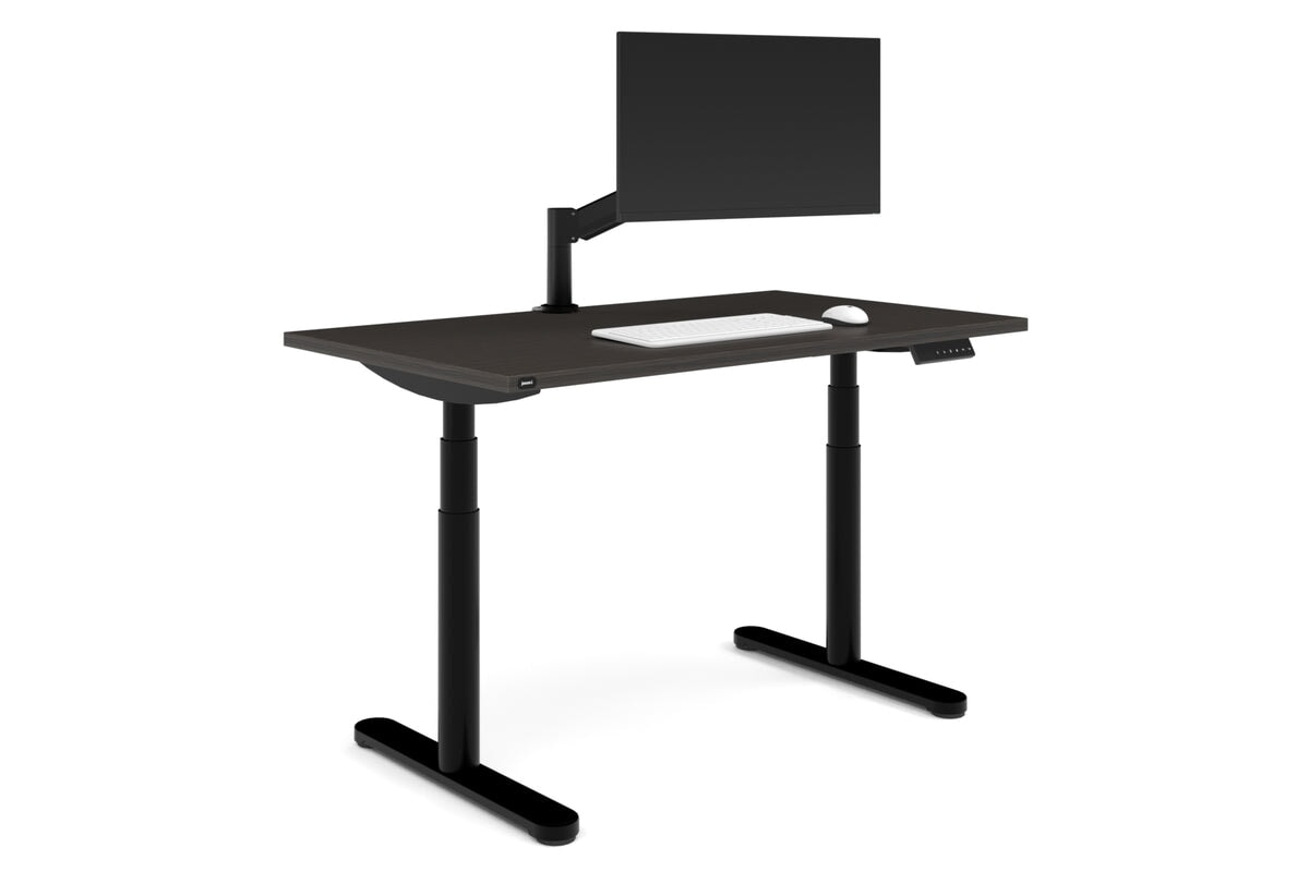 Flexi Premium Height Adjustable Single Workstation [1200L x 700W]-black leg dark oak none