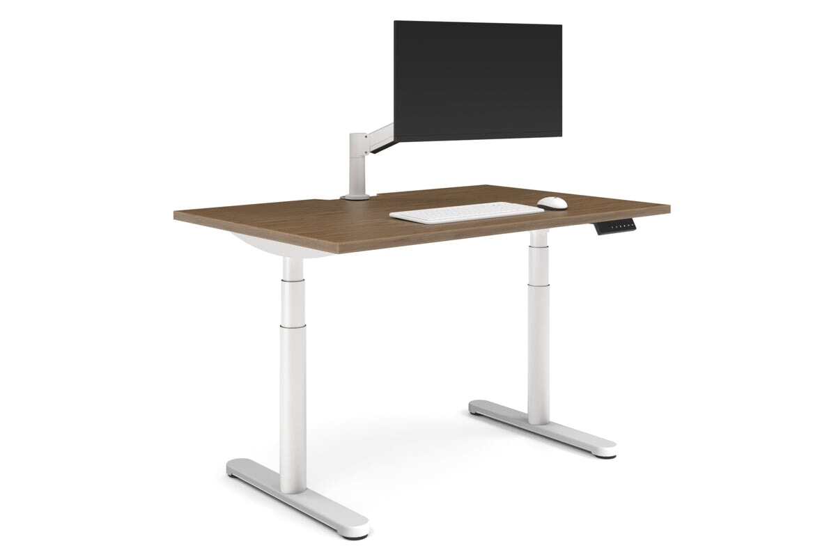 Flexi Premium Height Adjustable Single Workstation [1200L x 800W with Cable Scallop]-white leg salvage oak none