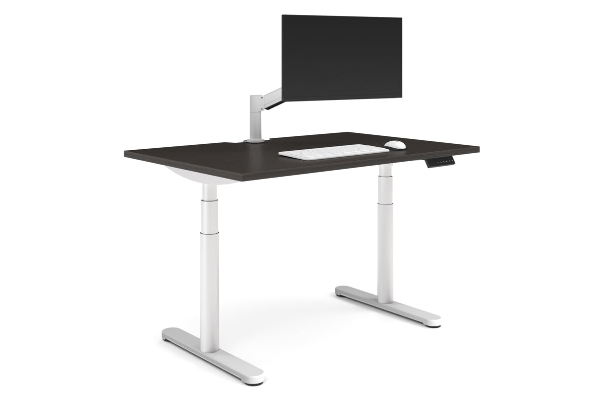 Flexi Premium Height Adjustable Single Workstation [1200L x 800W with Cable Scallop]-white leg dark oak none