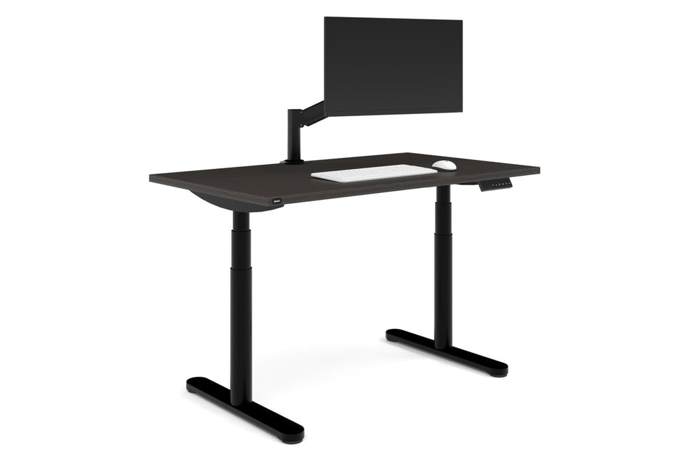 Flexi Premium Height Adjustable Single Workstation [1400L x 700W]-black leg dark oak none