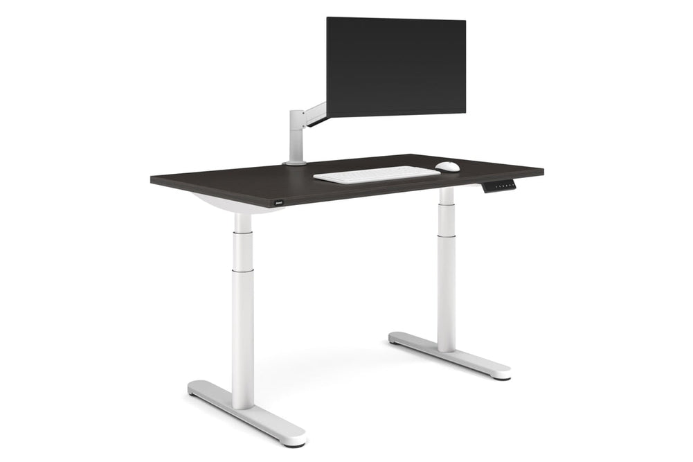 Flexi Premium Height Adjustable Single Workstation [1400L x 700W]-white leg dark oak none