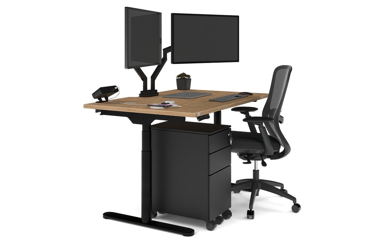 Flexi Premium Height Adjustable Single Workstation [1400L x 800W with Cable Scallop] Jasonl black leg salvage oak none