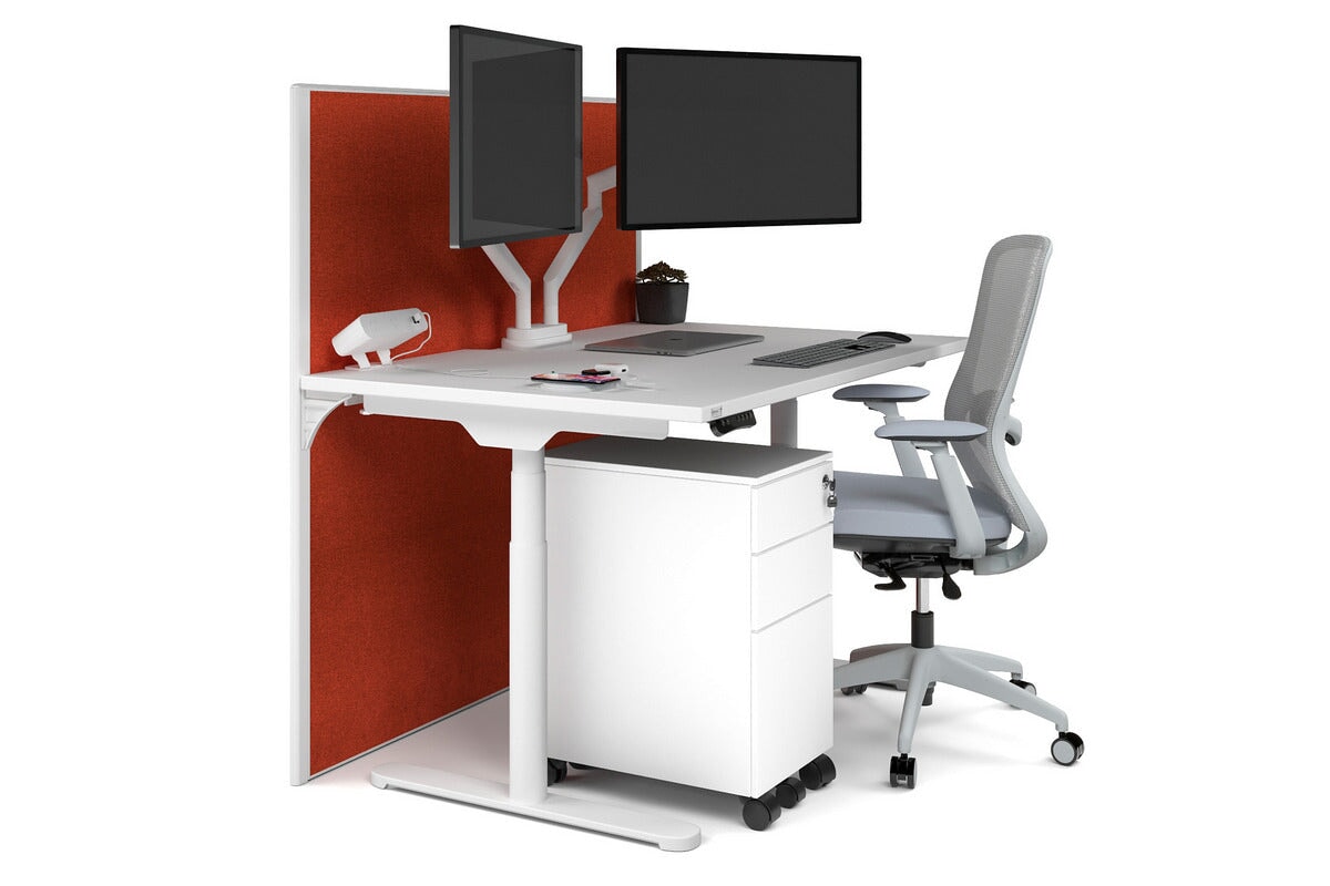 Flexi Premium Height Adjustable Single Workstation [1400L x 800W with Cable Scallop] Jasonl white leg white orange squash (1200H x 1400W)