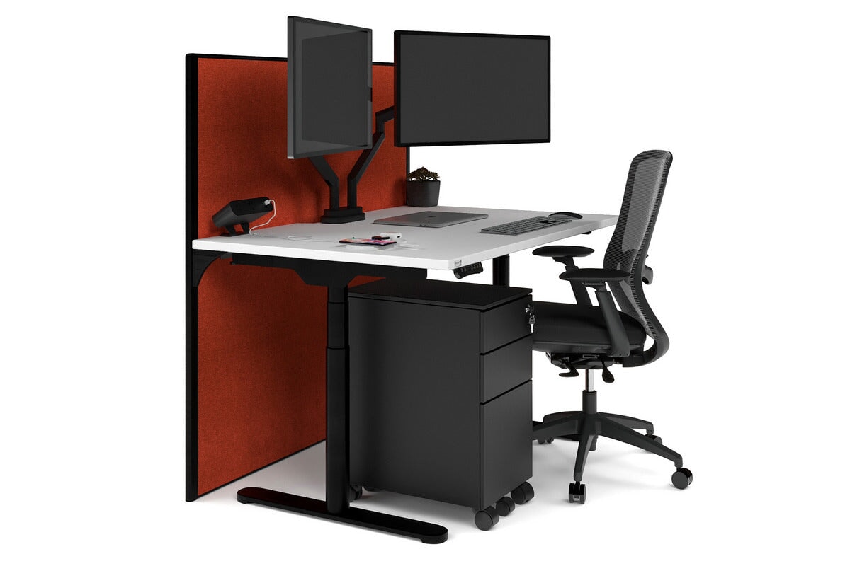 Flexi Premium Height Adjustable Single Workstation [1400L x 800W with Cable Scallop] Jasonl black leg white orange squash (1200H x 1400W)