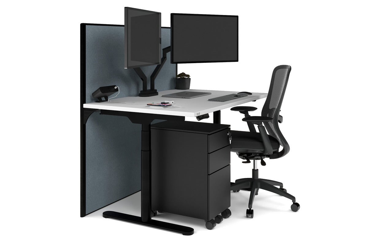 Flexi Premium Height Adjustable Single Workstation [1400L x 800W with Cable Scallop] Jasonl black leg white cool grey (1200H x 1400W)