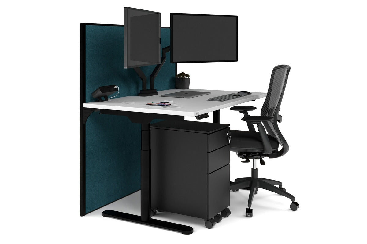 Flexi Premium Height Adjustable Single Workstation [1400L x 800W with Cable Scallop] Jasonl black leg white deep blue (1200H x 1400W)