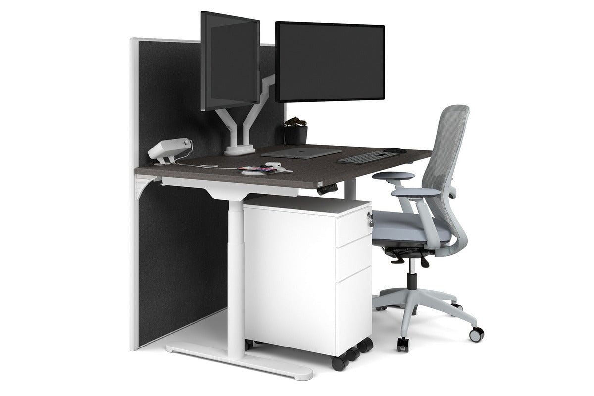 Flexi Premium Height Adjustable Single Workstation [1400L x 800W with Cable Scallop] Jasonl white leg dark oak moody charchoal (1200H x 1400W)