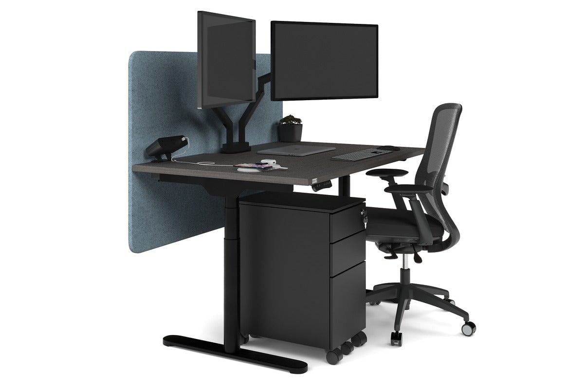 Flexi Premium Height Adjustable Single Workstation [1400L x 800W with Cable Scallop] Jasonl black leg dark oak blue echo panel (820H x 1400W)