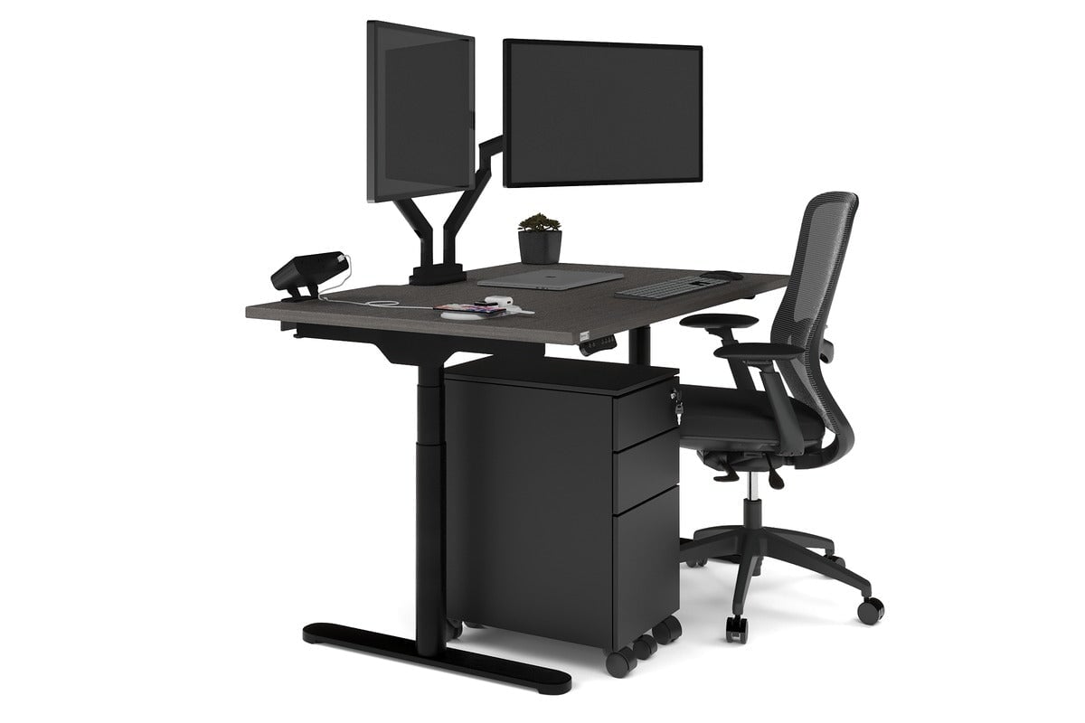 Flexi Premium Height Adjustable Single Workstation [1400L x 800W with Cable Scallop] Jasonl black leg dark oak none