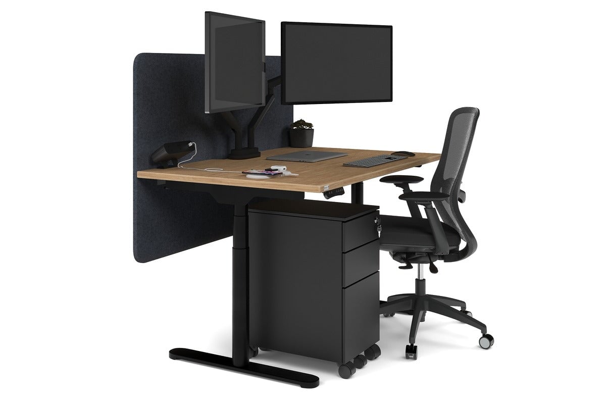 Flexi Premium Height Adjustable Single Workstation [1400L x 800W with Cable Scallop] Jasonl black leg salvage oak dark grey echo panel (820H x 1400W)