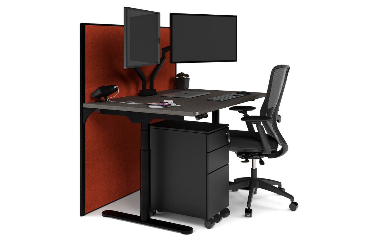 Flexi Premium Height Adjustable Single Workstation [1400L x 800W with Cable Scallop] Jasonl black leg dark oak orange squash (1200H x 1400W)