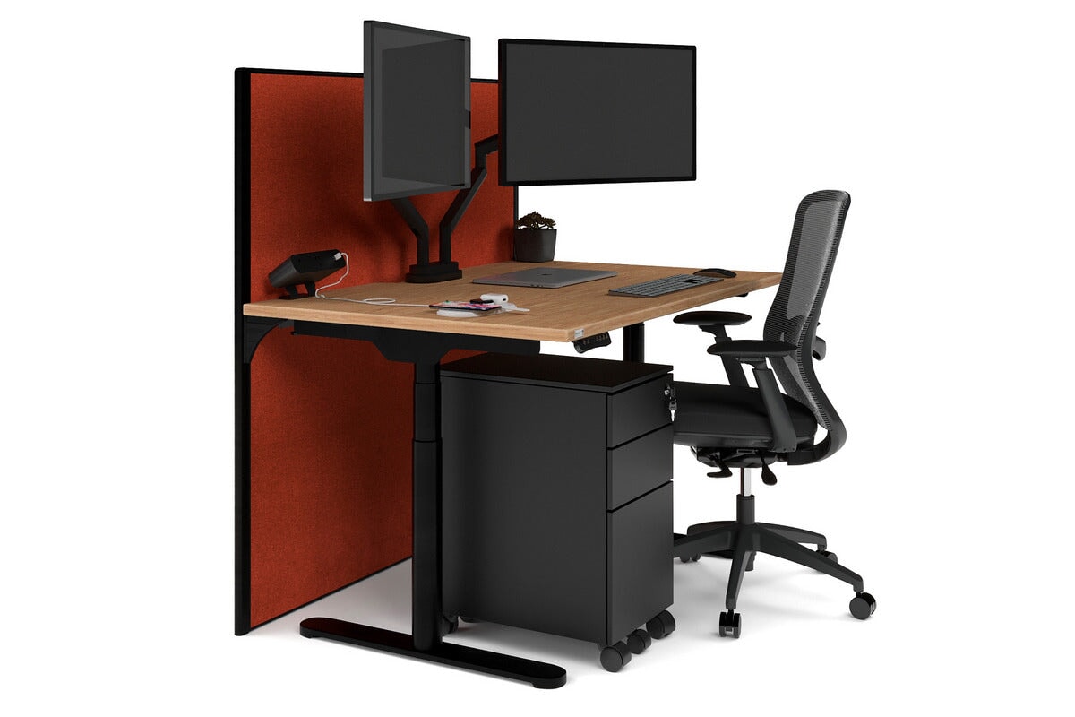 Flexi Premium Height Adjustable Single Workstation [1400L x 800W with Cable Scallop] Jasonl black leg salvage oak orange squash (1200H x 1400W)