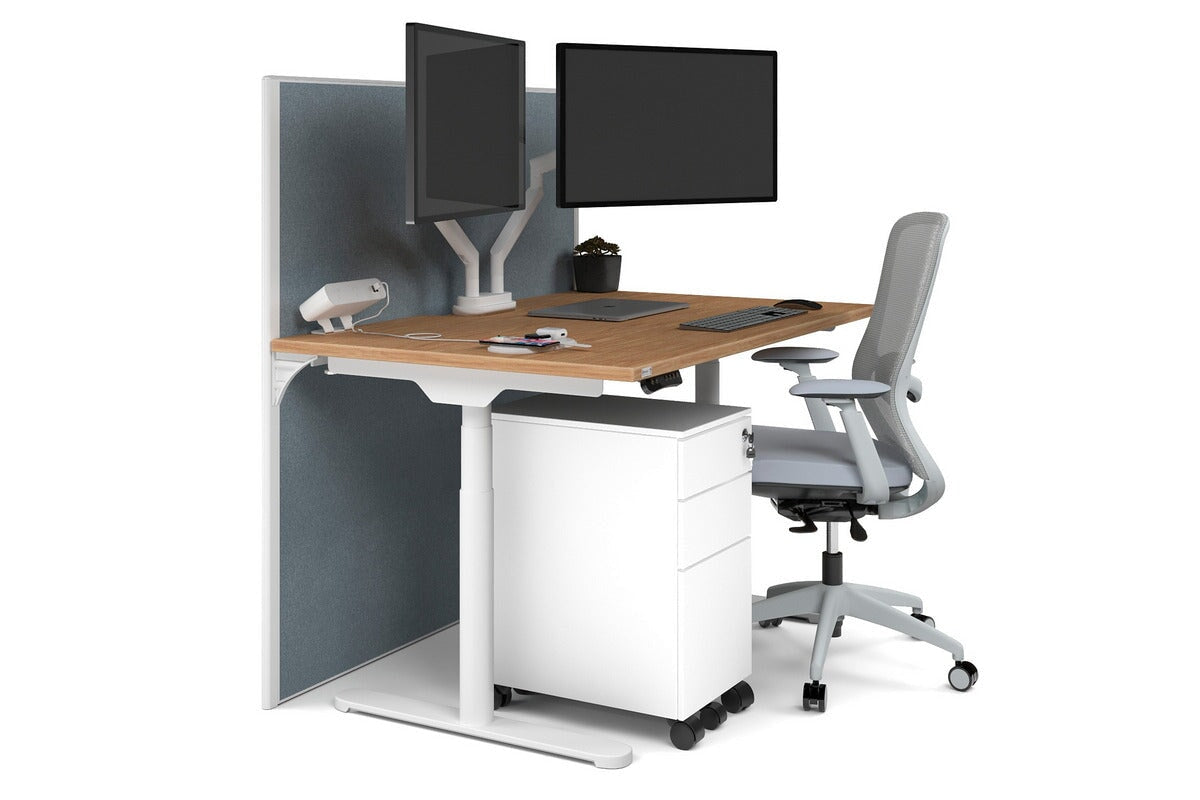 Flexi Premium Height Adjustable Single Workstation [1400L x 800W with Cable Scallop] Jasonl white leg salvage oak cool grey (1200H x 1400W)