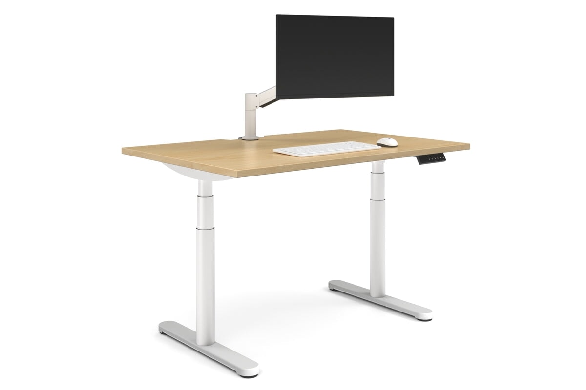 Flexi Premium Height Adjustable Single Workstation [1400L x 800W with Cable Scallop]-white leg maple none