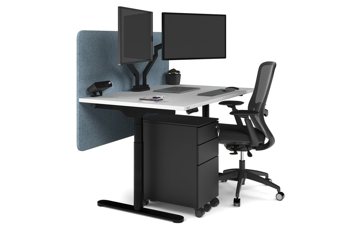 Flexi Premium Height Adjustable Single Workstation [1400L x 800W with Cable Scallop] Jasonl black leg white blue echo panel (820H x 1400W)