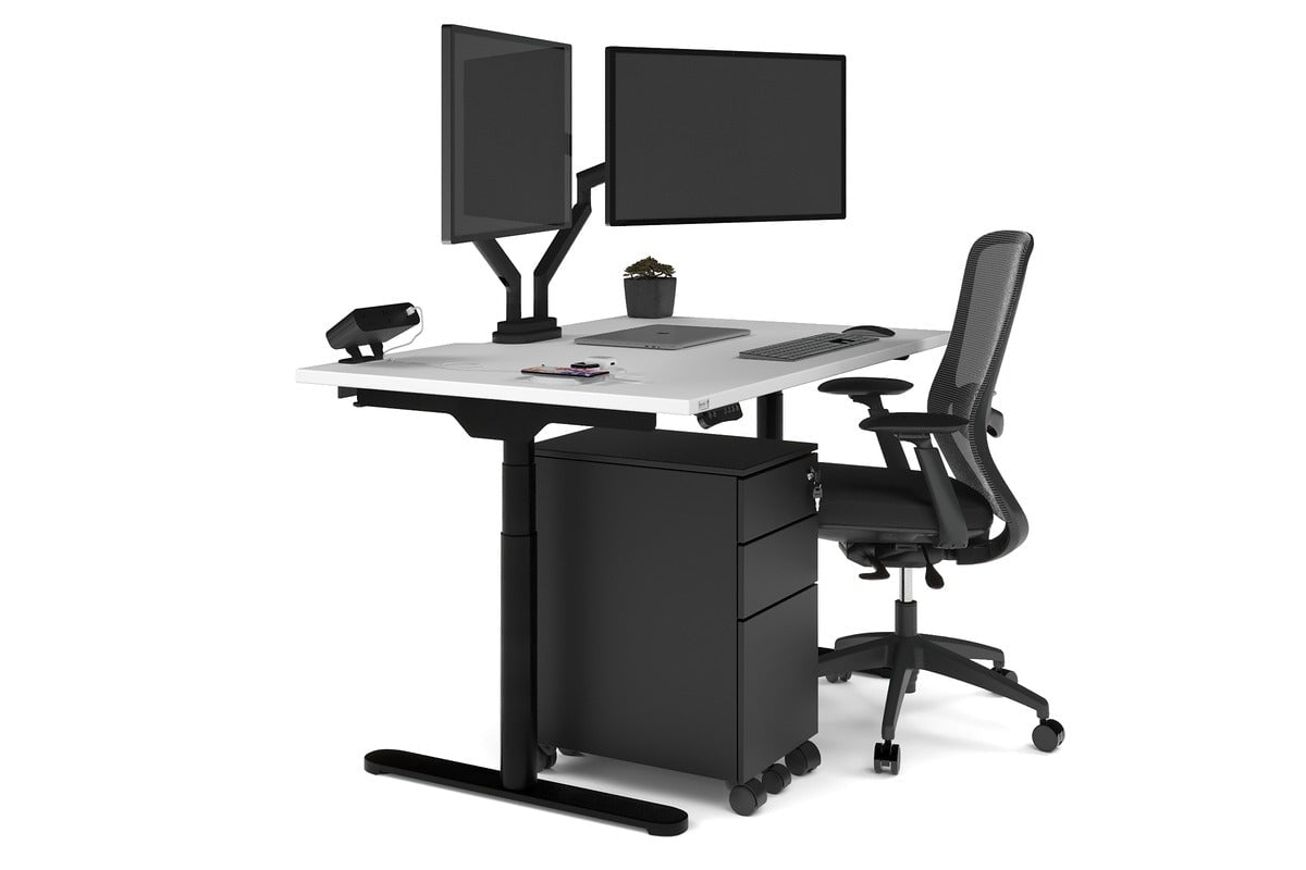 Flexi Premium Height Adjustable Single Workstation [1400L x 800W with Cable Scallop] Jasonl black leg white none
