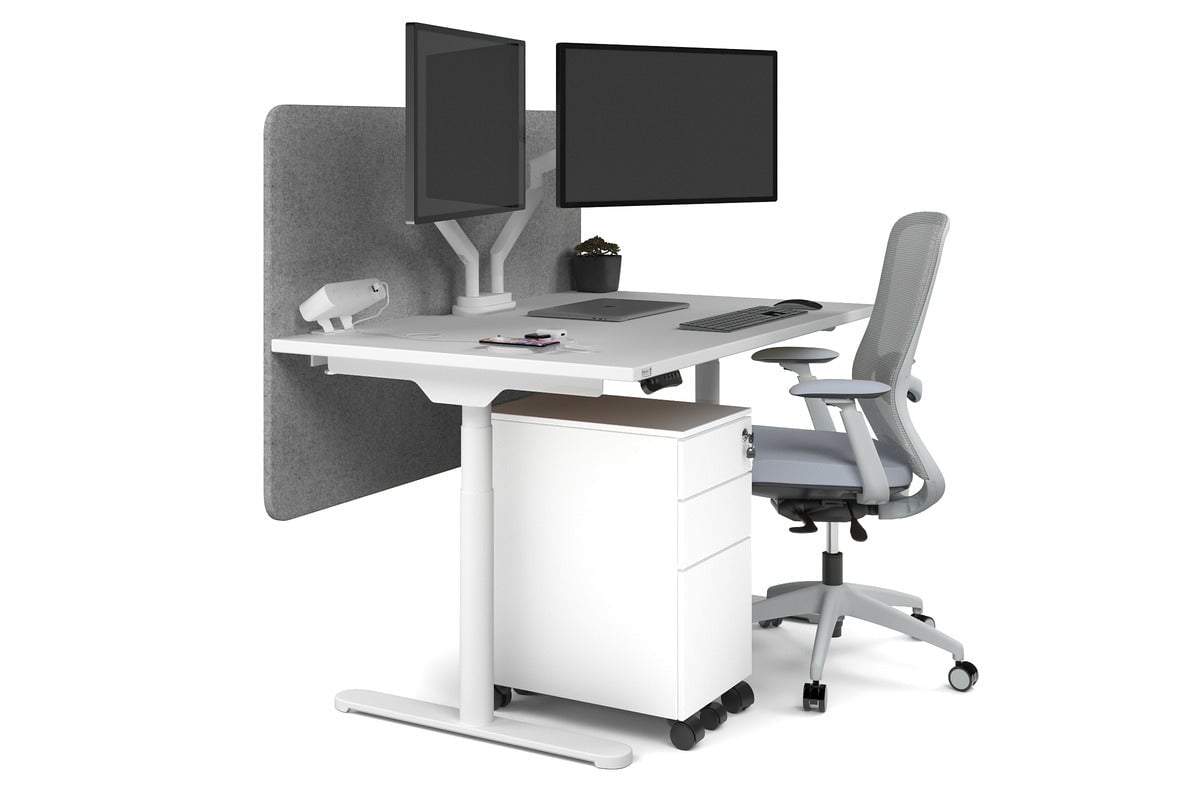 Flexi Premium Height Adjustable Single Workstation [1400L x 800W with Cable Scallop] Jasonl white leg white light grey echo panel (820H x 1400W)
