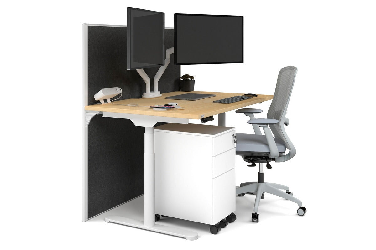 Flexi Premium Height Adjustable Single Workstation [1400L x 800W with Cable Scallop] Jasonl white leg maple moody charchoal (1200H x 1400W)